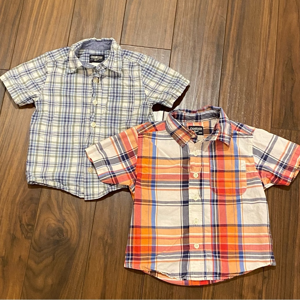 Bundle of 2 Oshkosh plaid button front shirts toddler 2T